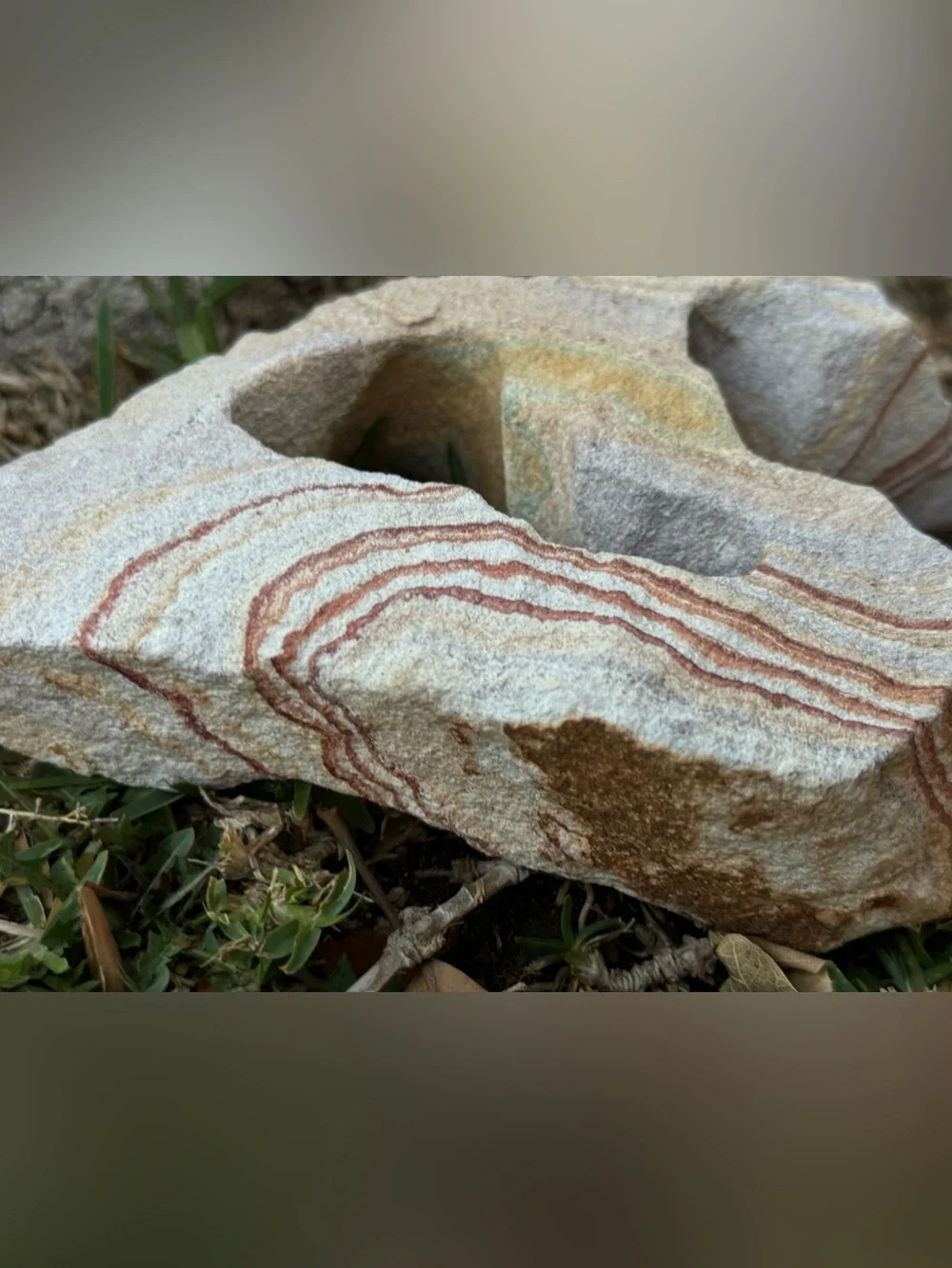 Natural Sandstone Decorative Rock w/ Red & Cream Striations for Aquarium or Tank